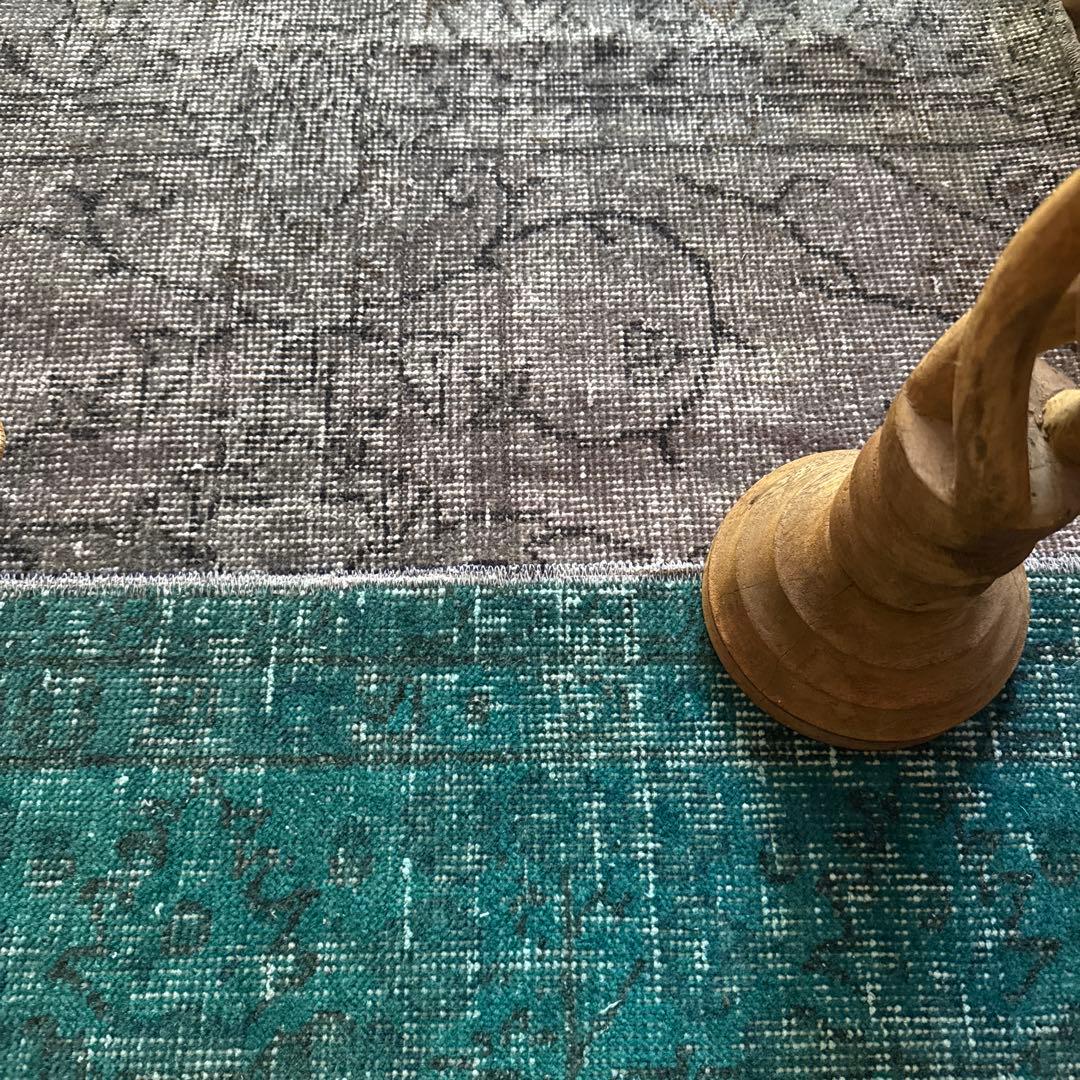 67.5×119パッチワーク ブルーグリーン×グレイ トルコヴィンテージラグ