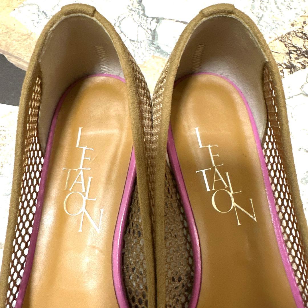 LETALON ルタロン ポインテッドネットフラットパンプス キャメル 24.0