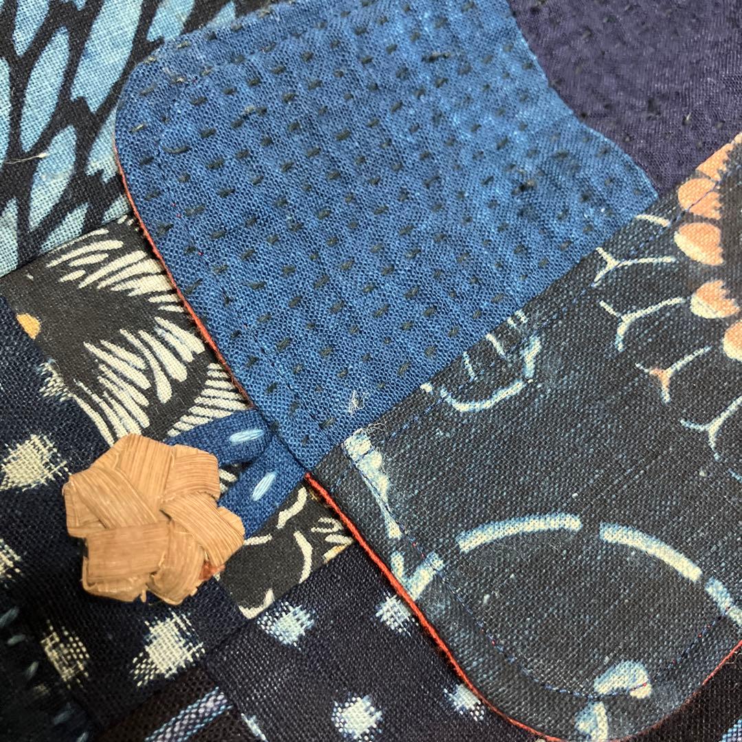 国産山葡萄籠かご藍染古布紅花染め刺し子2way手提げショルダーバック