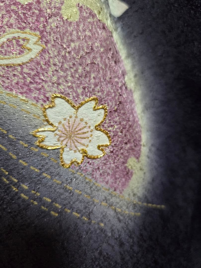 新品❤手描き友禅「雪輪と桜」金駒刺繍◾落款入り躾糸付き