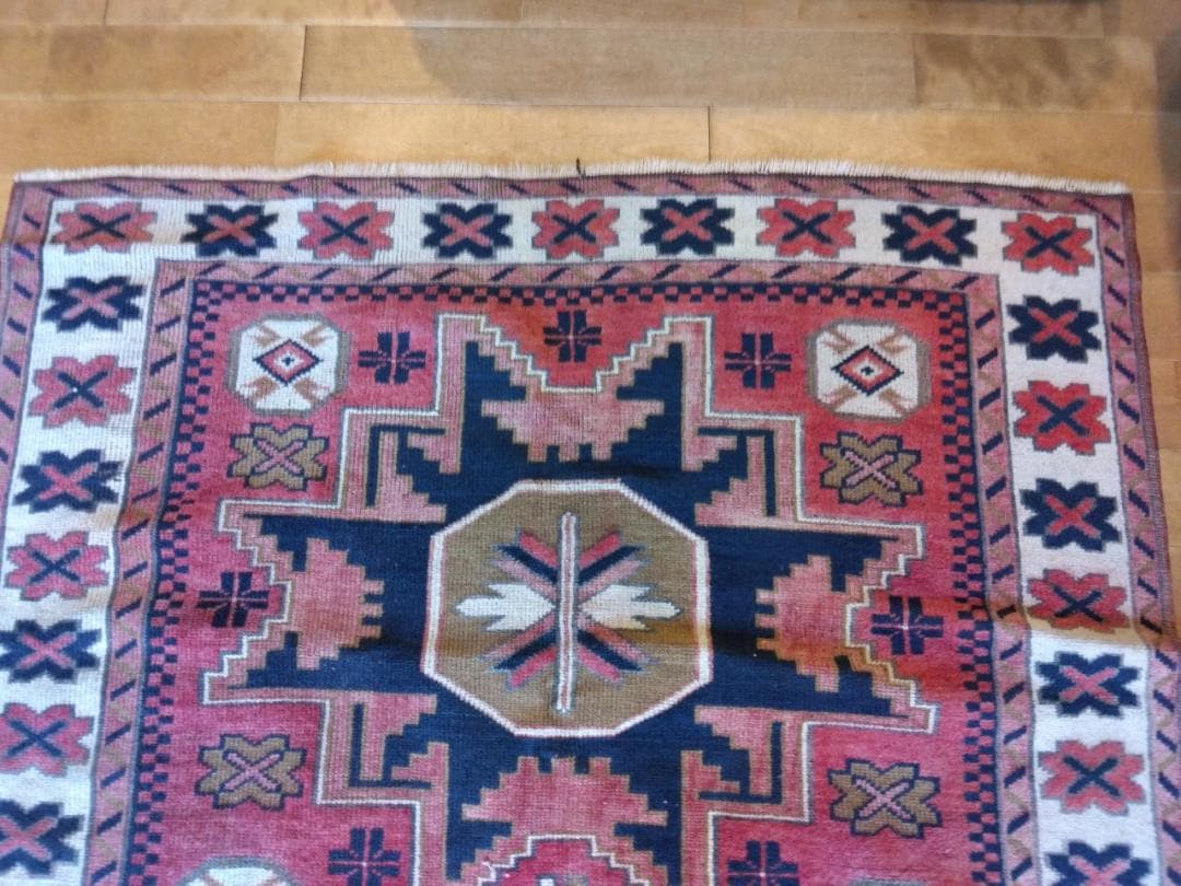 ヴィンテージアフガニスタン手織り段通193×112 幾何学模様のウールラグ