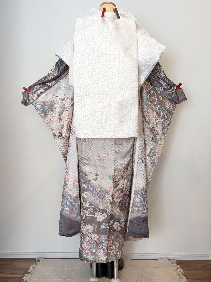 振袖フルセット 身丈171裄66 暈し染め 金銀彩 グレー 逸品 成人式