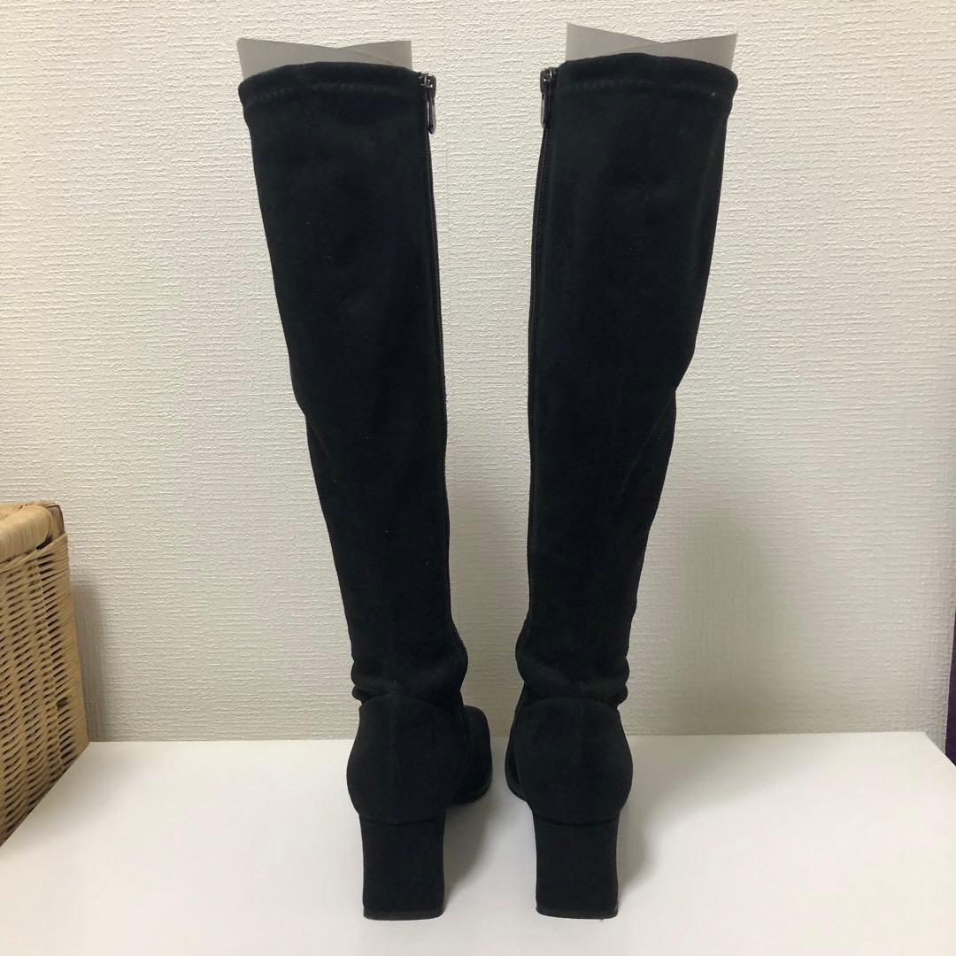 銀座かねまつ ブラック スエード ロングブーツ ニーハイ 22cm 美品
