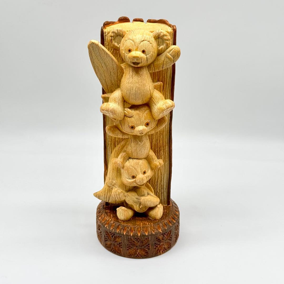 ハワイアウラニ限定ディズニーダッフィーリーナベルオルメル木彫り風