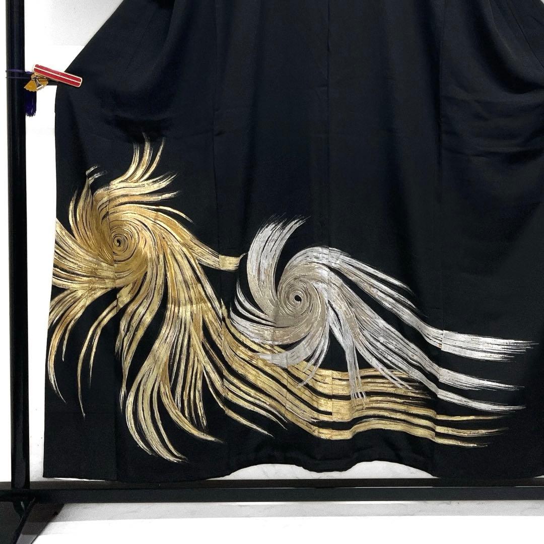 黒留袖 五つ紋 比翼付き 金糸 銀糸 金彩 銀彩 渦巻き 着物 103b d