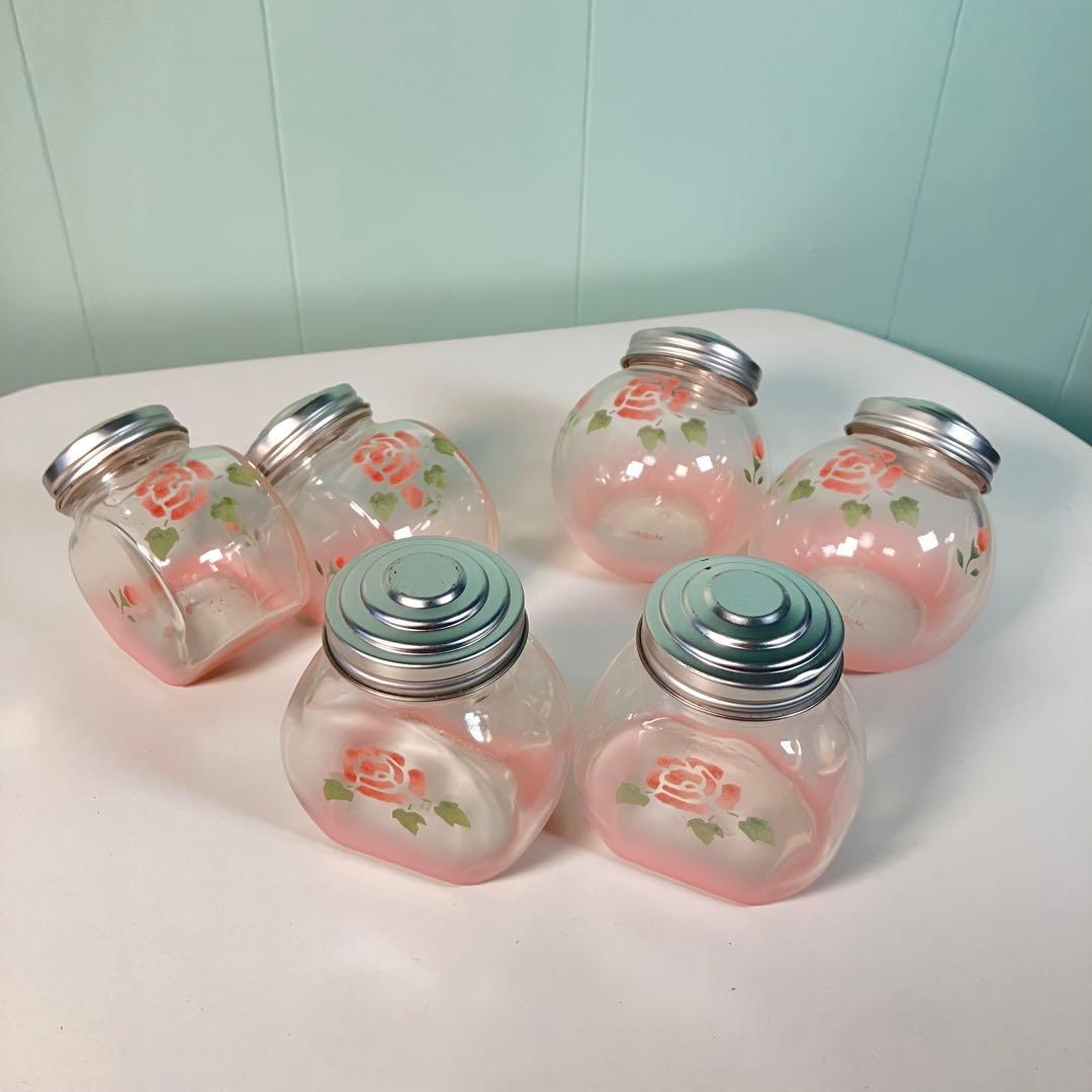 Many マニーローズ ガラス キャニスター　6個セット✨ Many マニーローズ ガラス キャニスター 6個セット✨