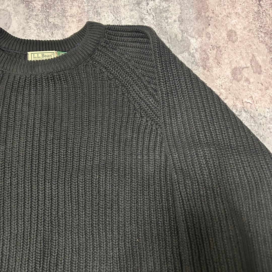 80s USA製 L.L.Bean コットン ニット 黒　畦編み　ヴィンテージ
