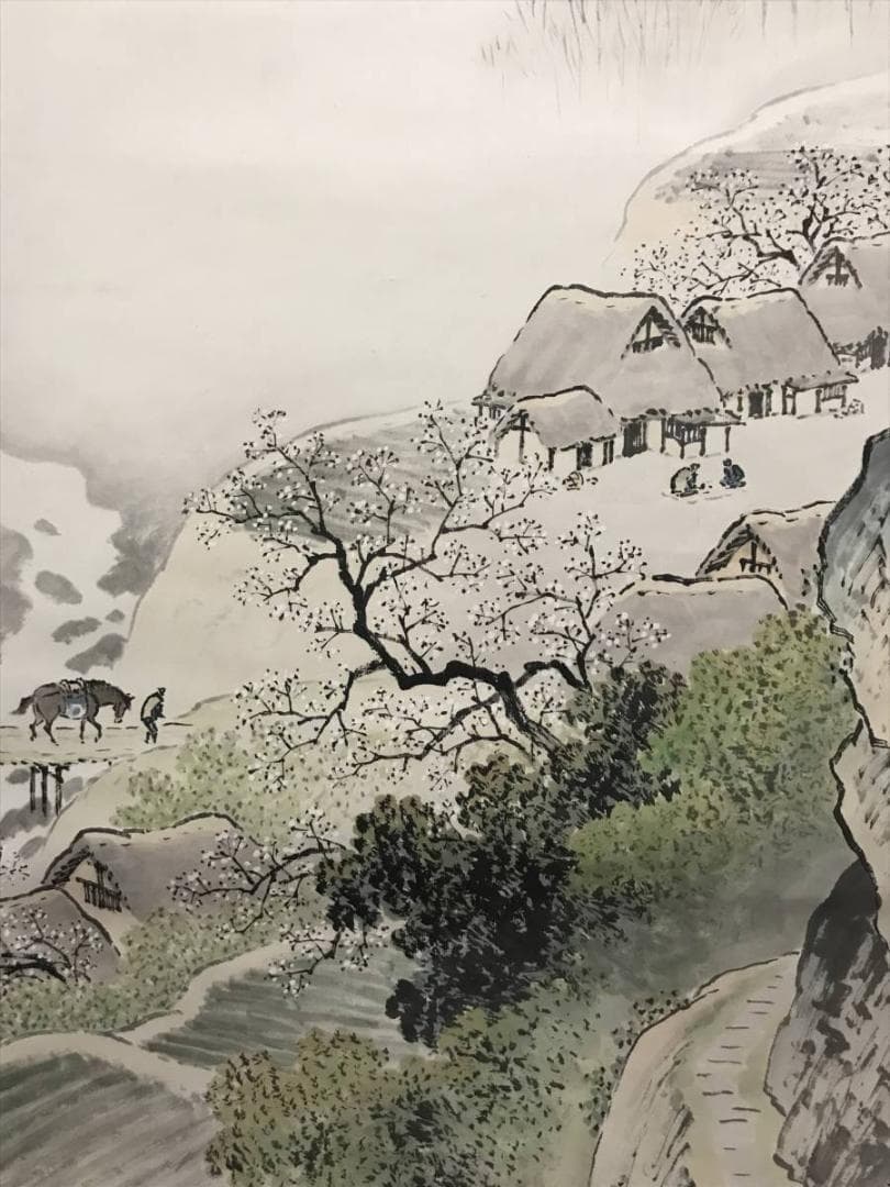 真作】佐々木尚文/山家早春図/山水人物図/馬子図/掛軸/名家伝来/AB-793