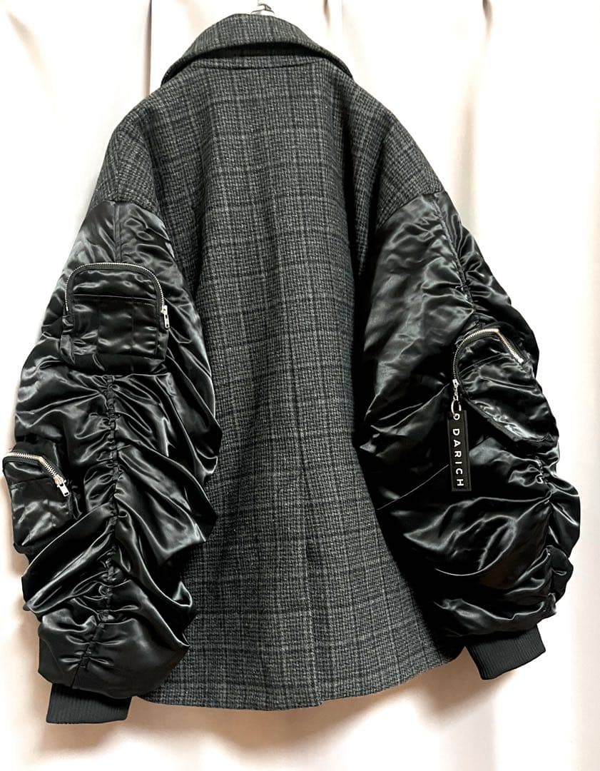 Darich 異素材リメイクデザインオーバーサイズma-1チェックコートの