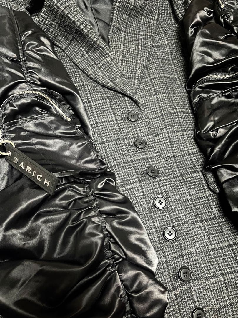 Darich 異素材リメイクデザインオーバーサイズma-1チェックコートの