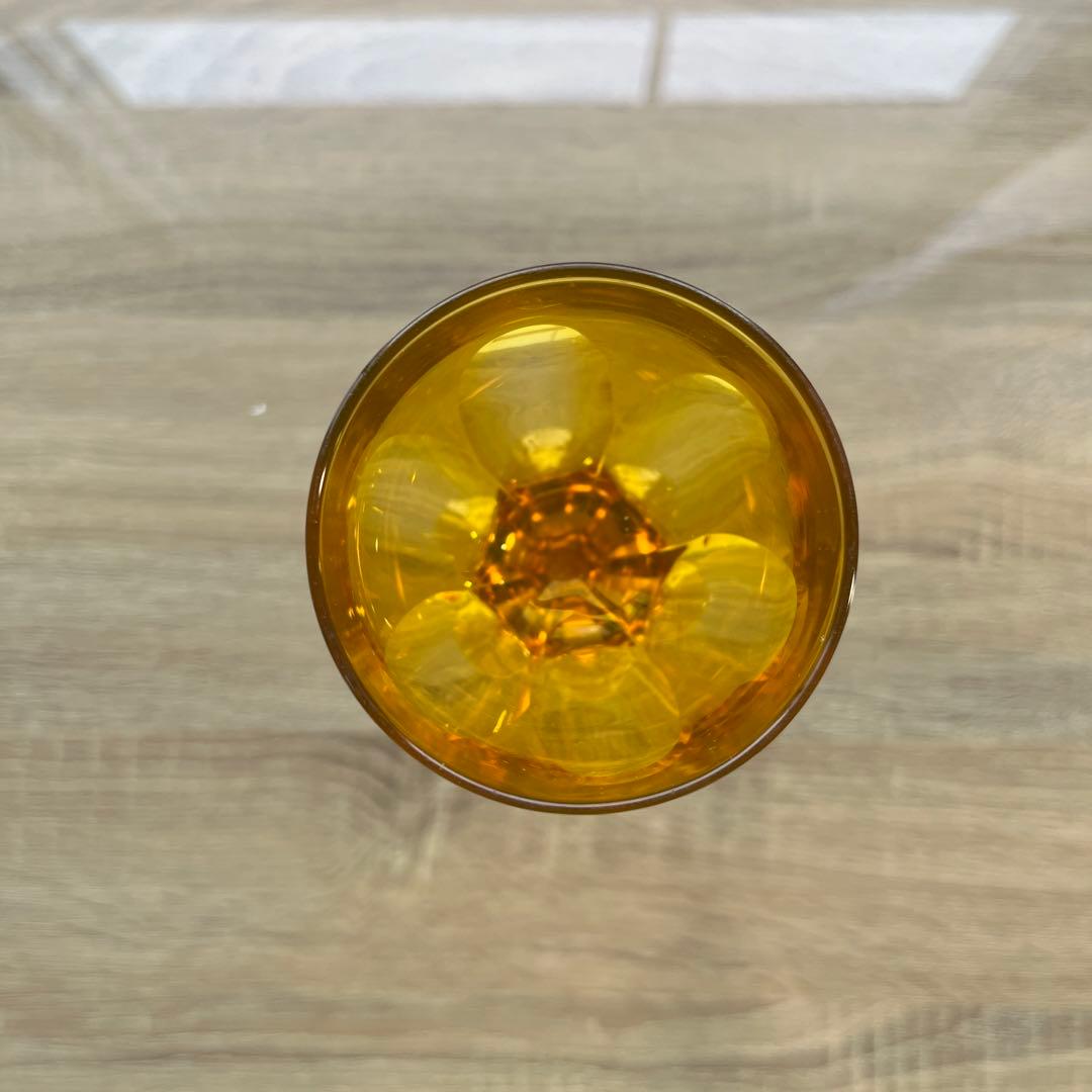 骨董 時代ガラス 希少鼈甲色 ライトアンバー飴色 オーバルカット 切子