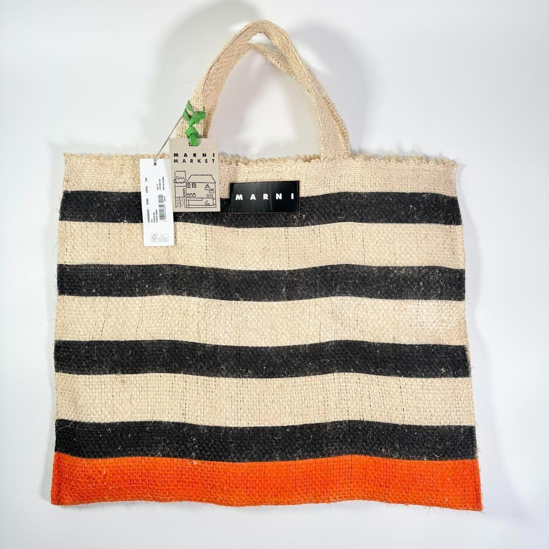 美品 MARNI カナパ トートバッグ ボーダー ショッピングバッグ