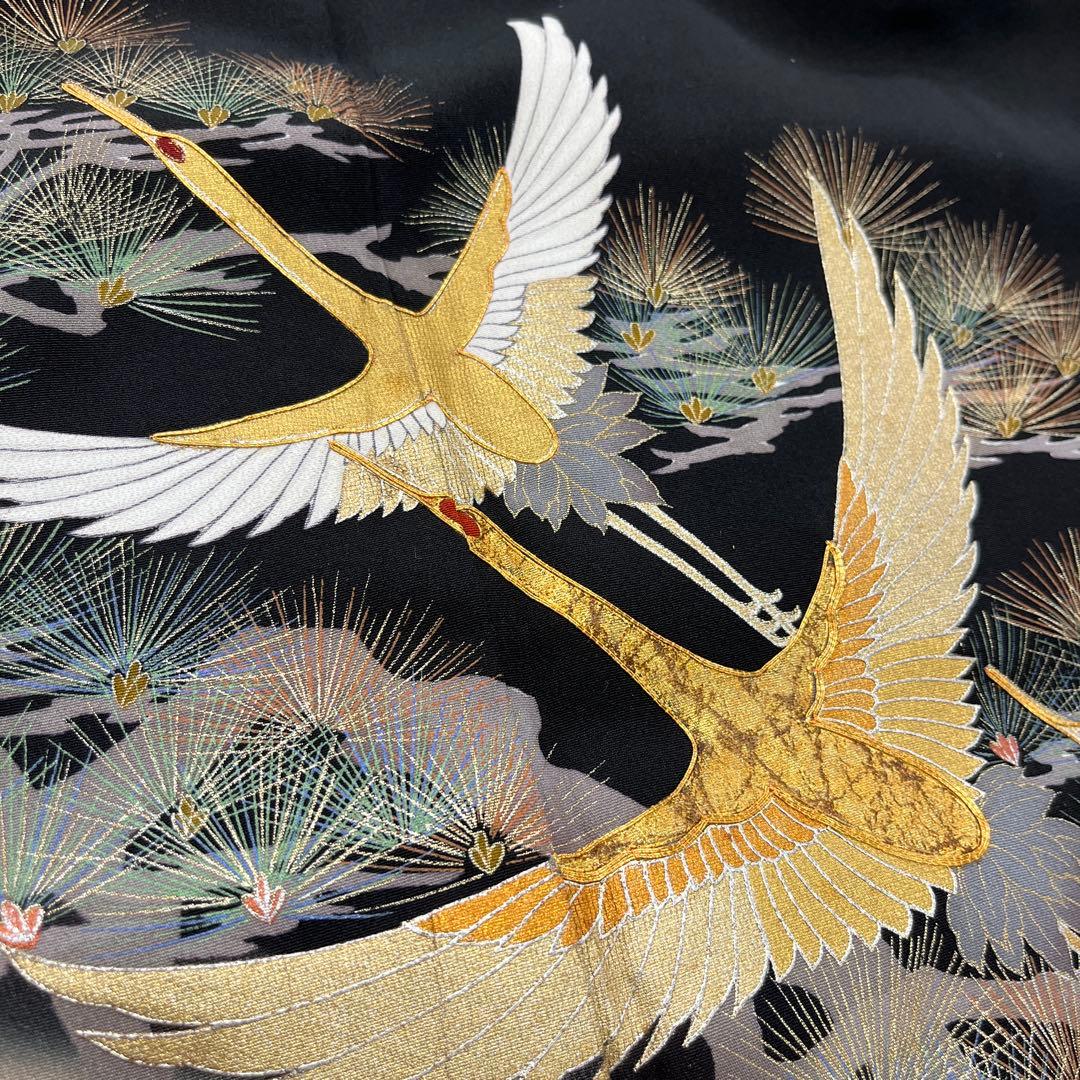 正絹 江戸褄 作家物 飛鶴に松 黒留袖 ファッション レディース 着物