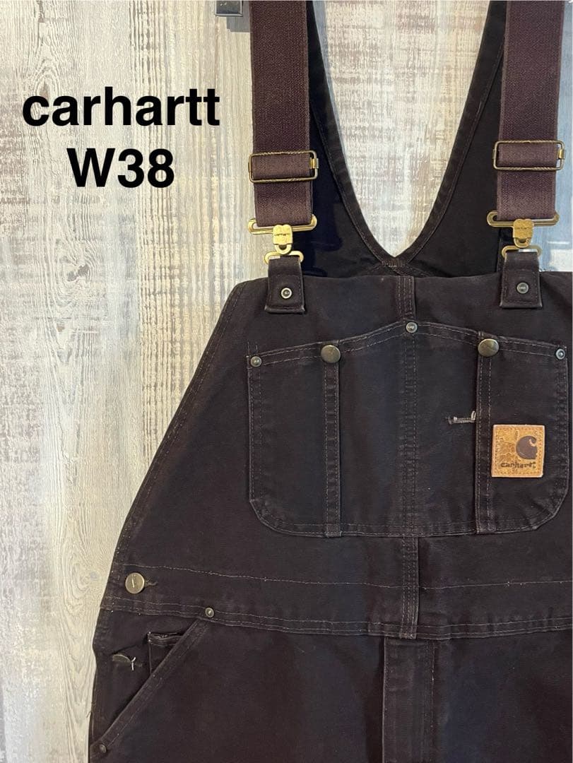 Carhartt ダブルニーペインターパンツ ダック地　オーバーオール　W38 80s carharttカーハート ダック地 ダブルニー オーバーオール 茶
