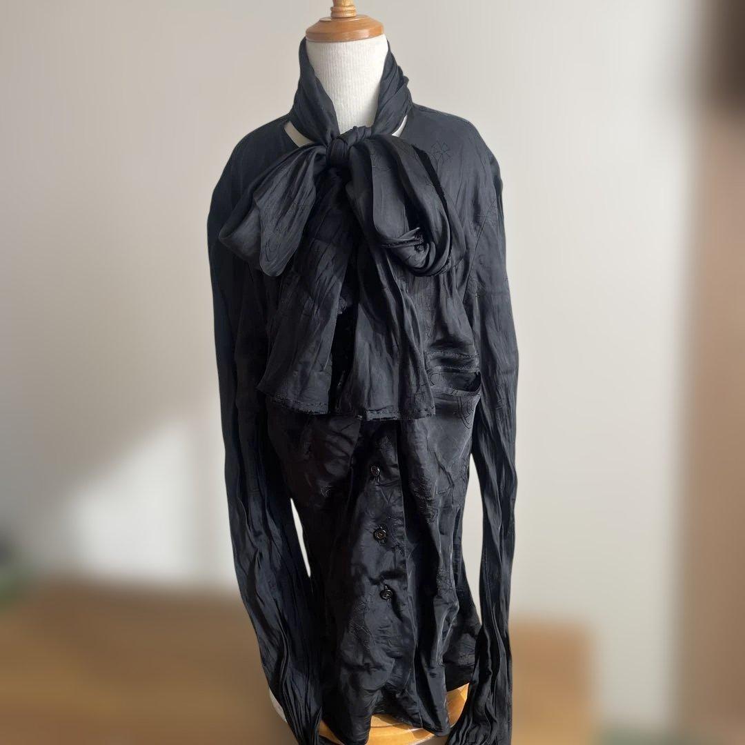Vivienne Westwood 黒シャツ総オーブ柄アシンメトリーリボンタイ ヴィヴィアンウエストウッドマンVivienne Westwood MAN オーブ刺繍