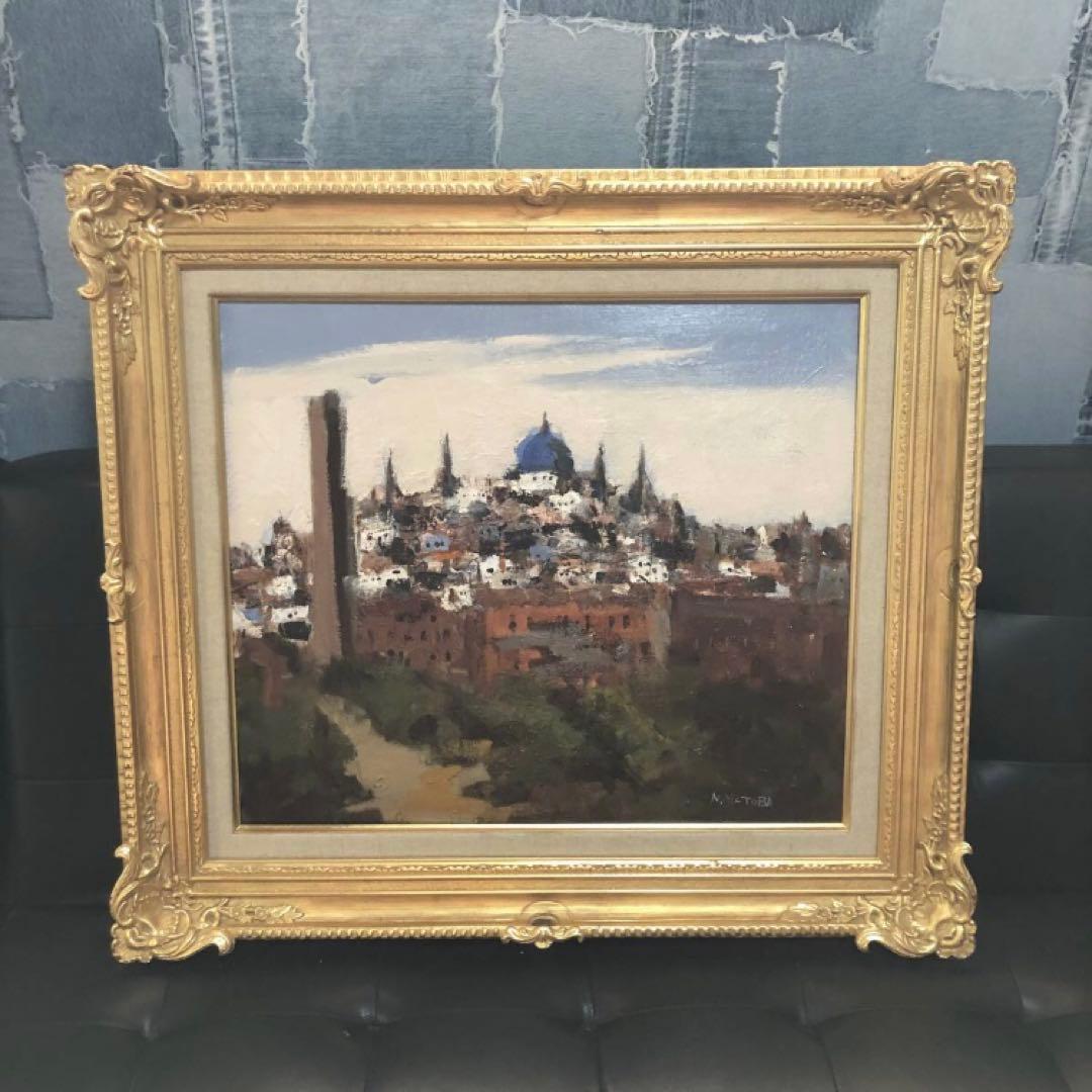 真作　油彩　的場信治作　セコビアの街の風景　購入者が説明読み購入金額決めて下さい 真作 油彩 的場信治作 セコビアの街の風景 購入者が説明読み購入金額