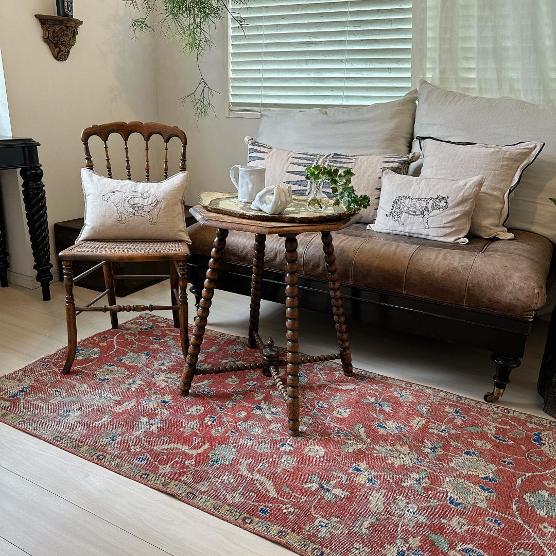 トルコヴィンテージラグ A45 バーミリオン ネイビー ミント グリーン