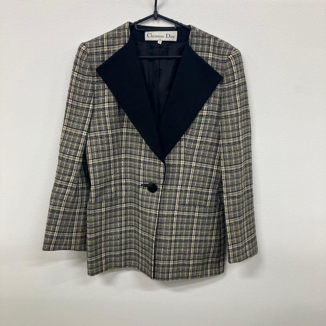 クリスチャンディオール ツイード テーラードジャケット ウール シルク