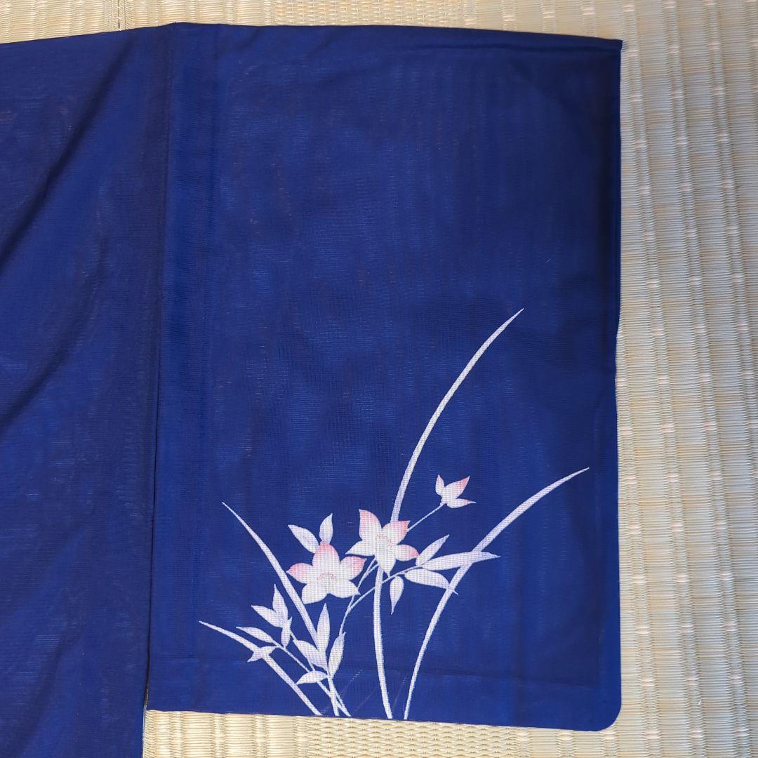 絽 夏着物 訪問着 付け下げ ネイビー 花柄