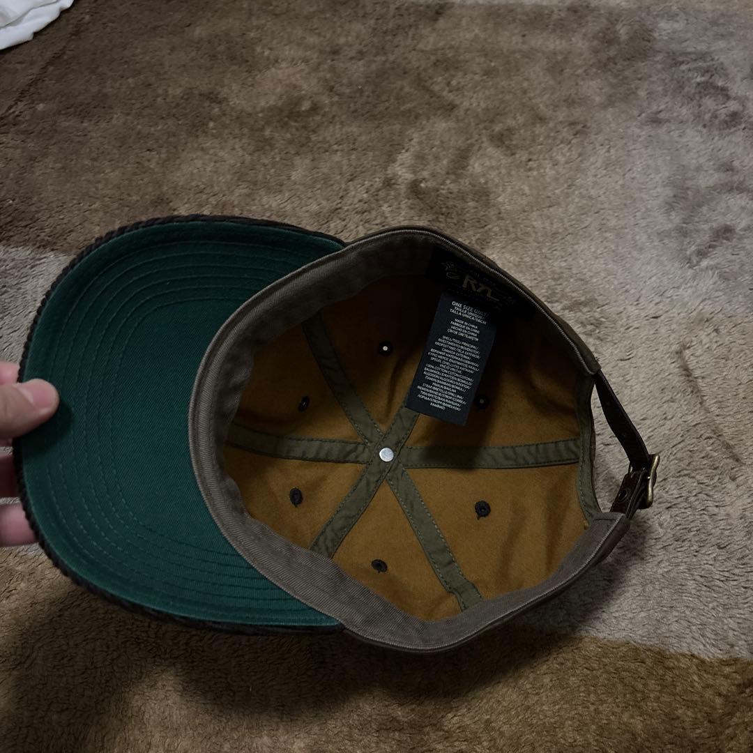 RRL ダブルアールエル コーデュロイオイルドキャップ ブラウン ロゴ