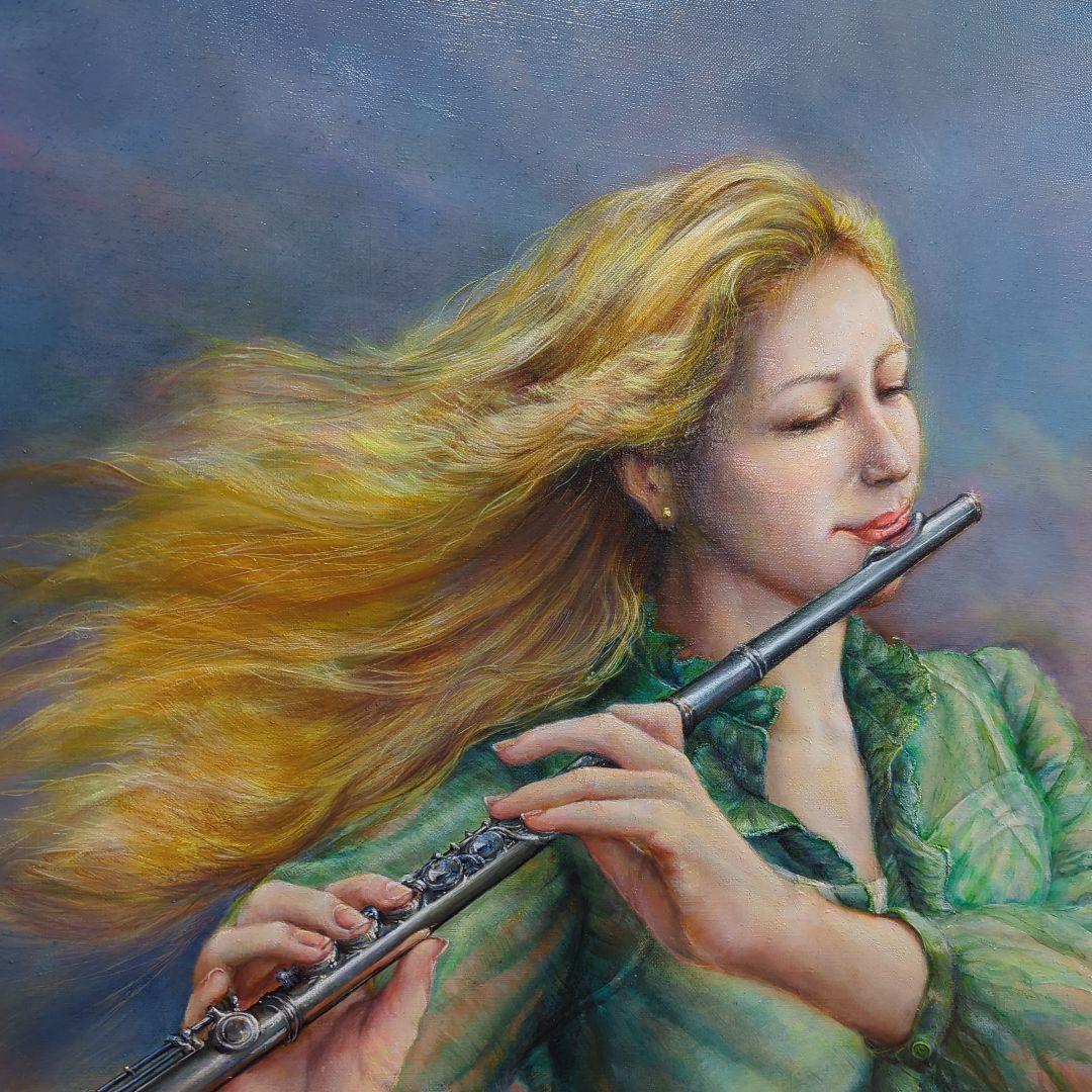人物画 美人画 painterTMK真筆 フルート 女性人物画 油絵 - メルカリ