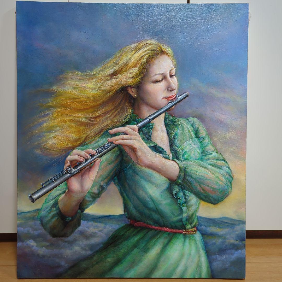 人物画 美人画 painterTMK真筆 フルート 女性人物画 油絵 - メルカリ
