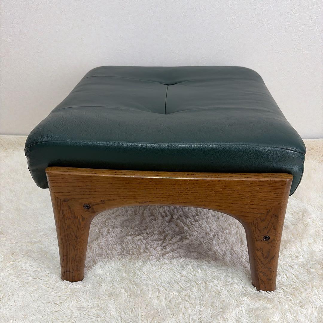 カリモク オットマン スツール 本革 木製脚 グリーン - メルカリ