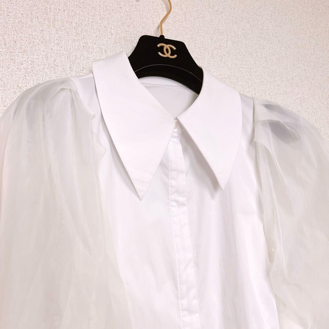 ベルヴィンテージ ボリューム スリーブ ブラウス 長袖 シア シャツ 白