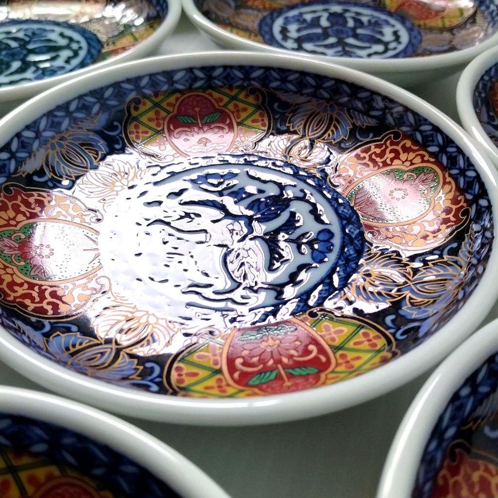 有田焼 吾山窯 古伊万里 金彩 色絵 色錦 金襴手 芙蓉手 銘々皿 小皿 八
