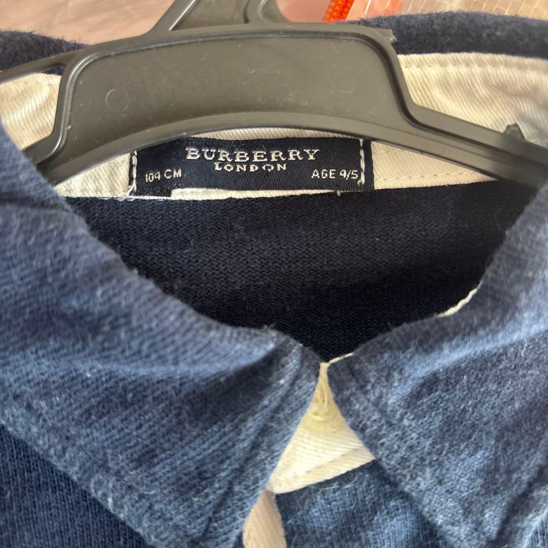 BURBERRY ネイビー長袖ポロシャツ 極太ボーダー ヴィンテージラガー