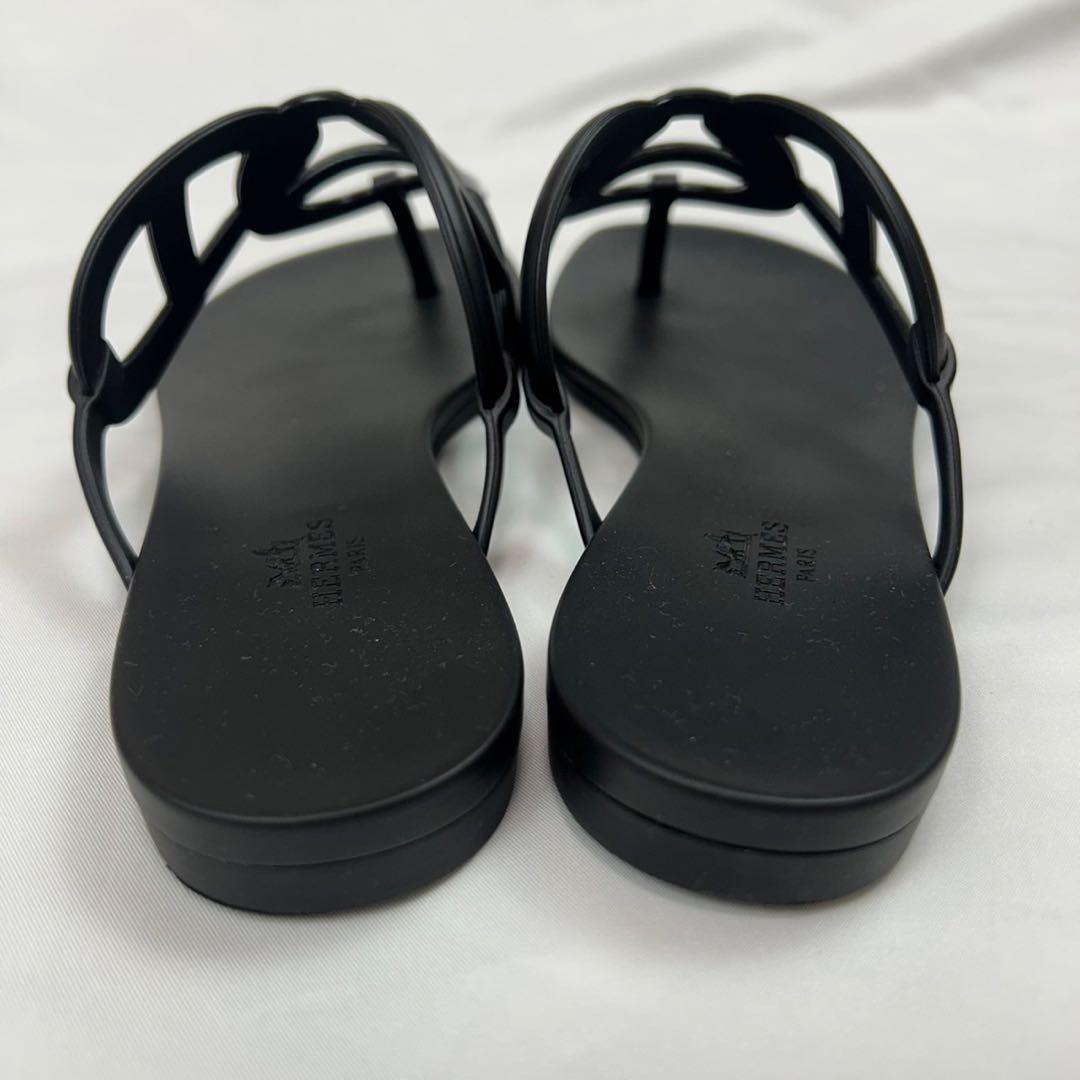 J85 新品未使用 25.0cm エルメス サンダル ブラック レディース