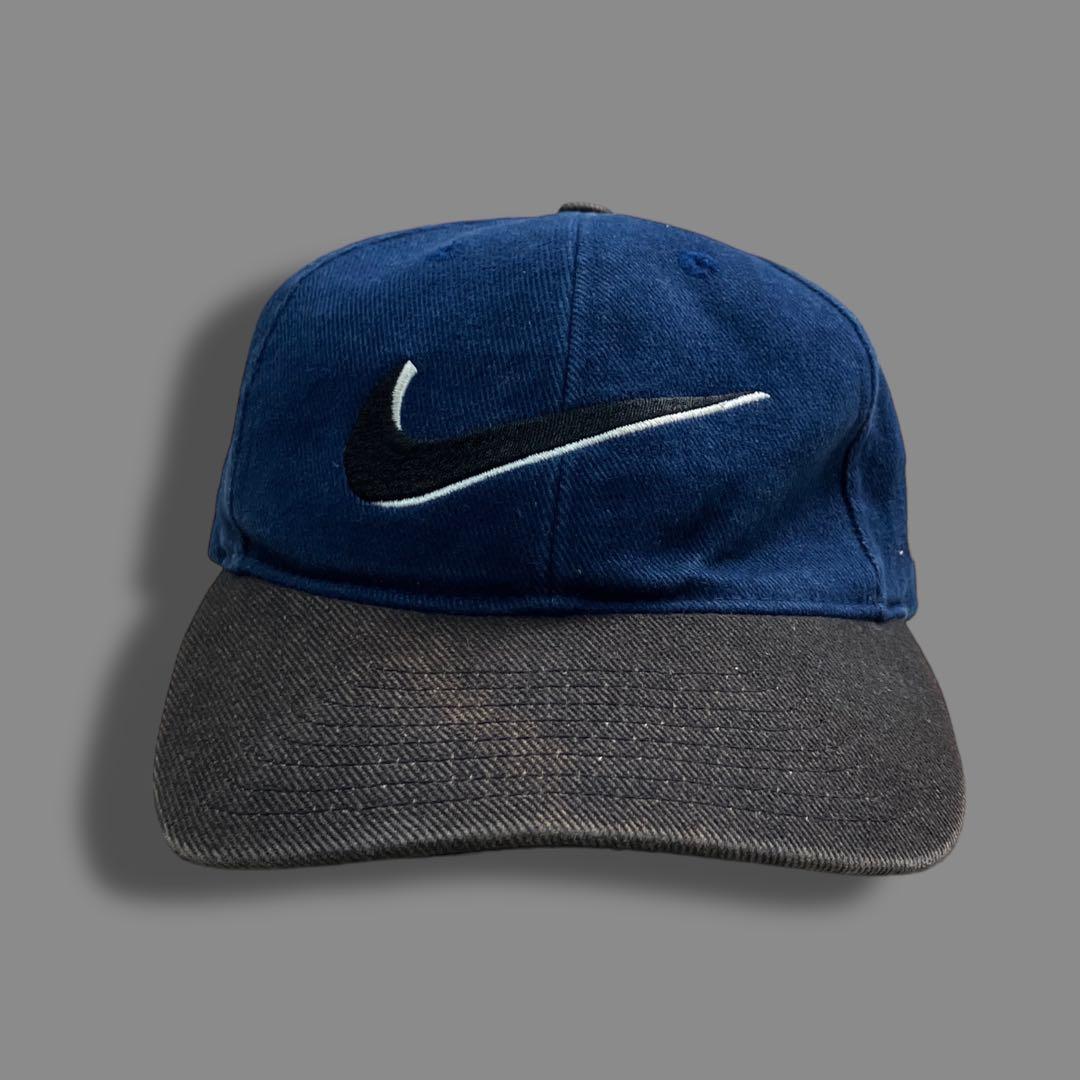 90s NIKE ナイキ スナップバックツートンキャップ 帽子 ネイビー レア