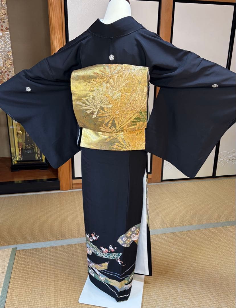 正絹豪華作家物黒留袖5点フルセット 黒留袖 袋帯 帯締め帯揚げ 末広