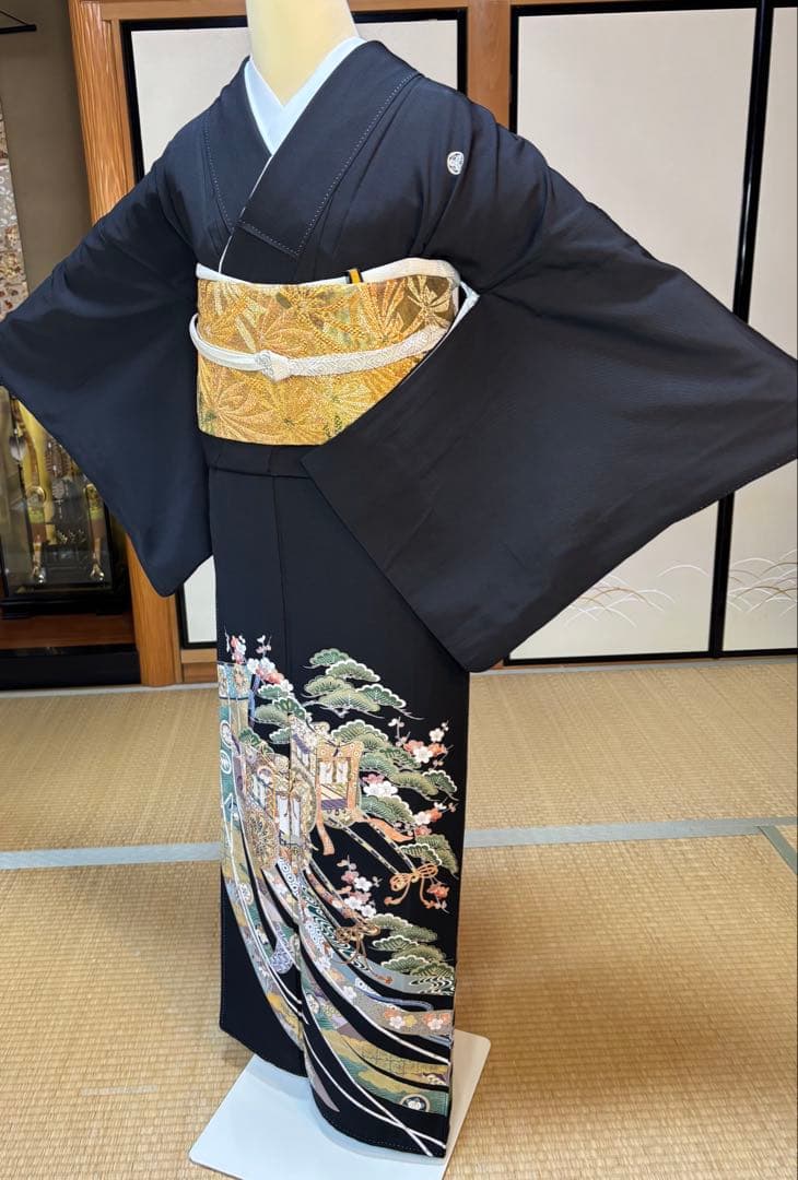 正絹豪華作家物黒留袖5点フルセット 黒留袖 袋帯 帯締め帯揚げ 末広