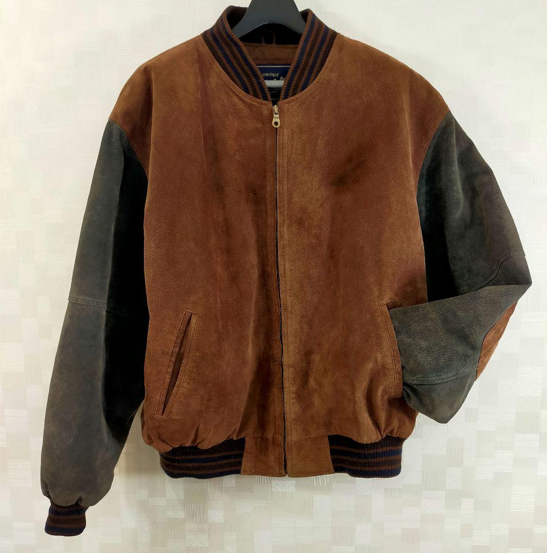 古着　varsity jacketオールレザー　スエード 革スタジャン　革ジャン 古着 varsity jacketオールレザー スエード 革スタジャン