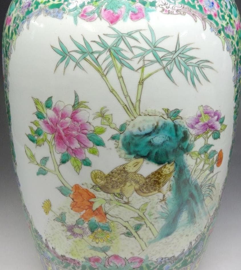 中国古玩 大清乾隆年製 粉彩 花鳥図 花瓶 高約35cm 時代物 c06101