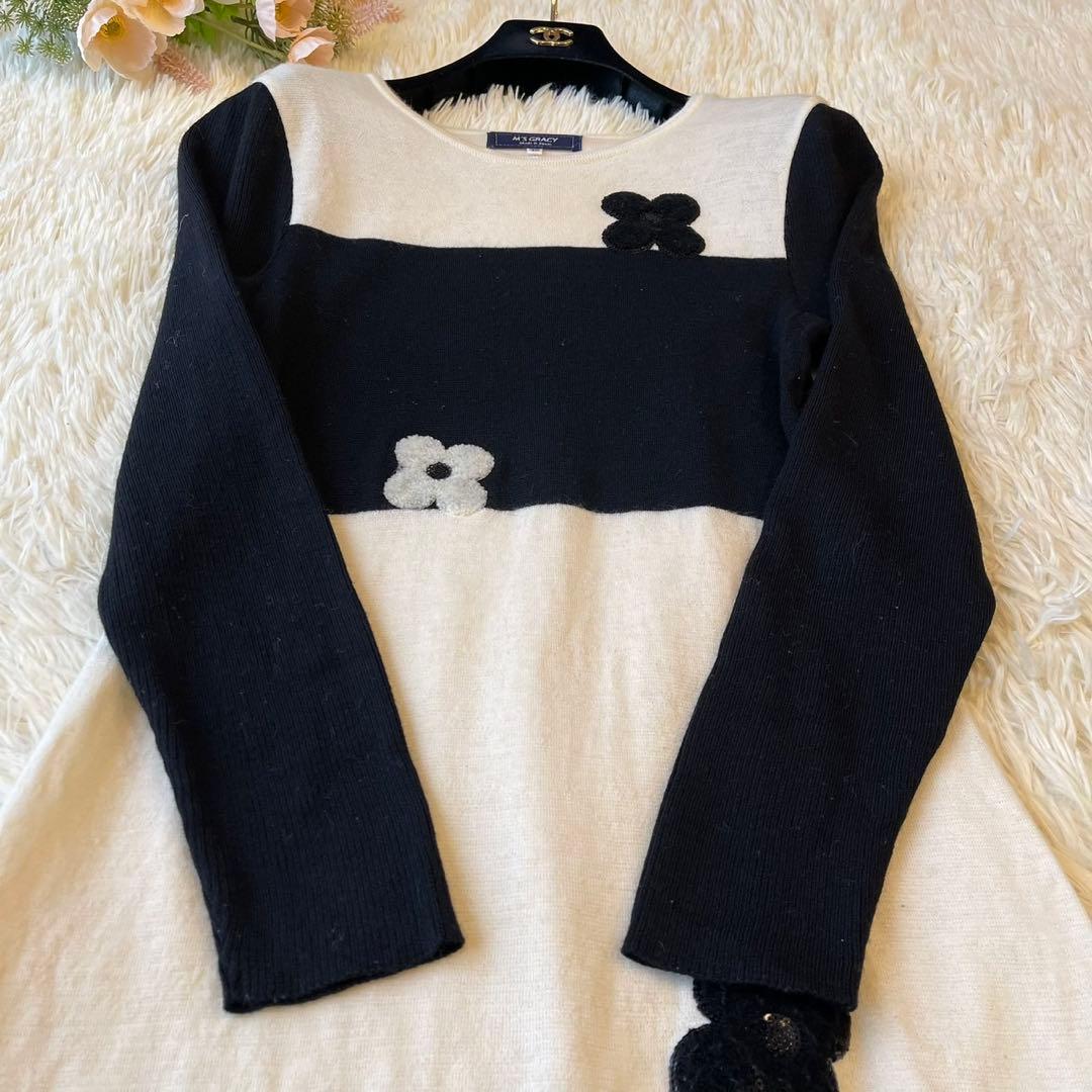 M'S GRACY 2020年 フラワー ニット ワンピース ブラック 40 - メルカリ