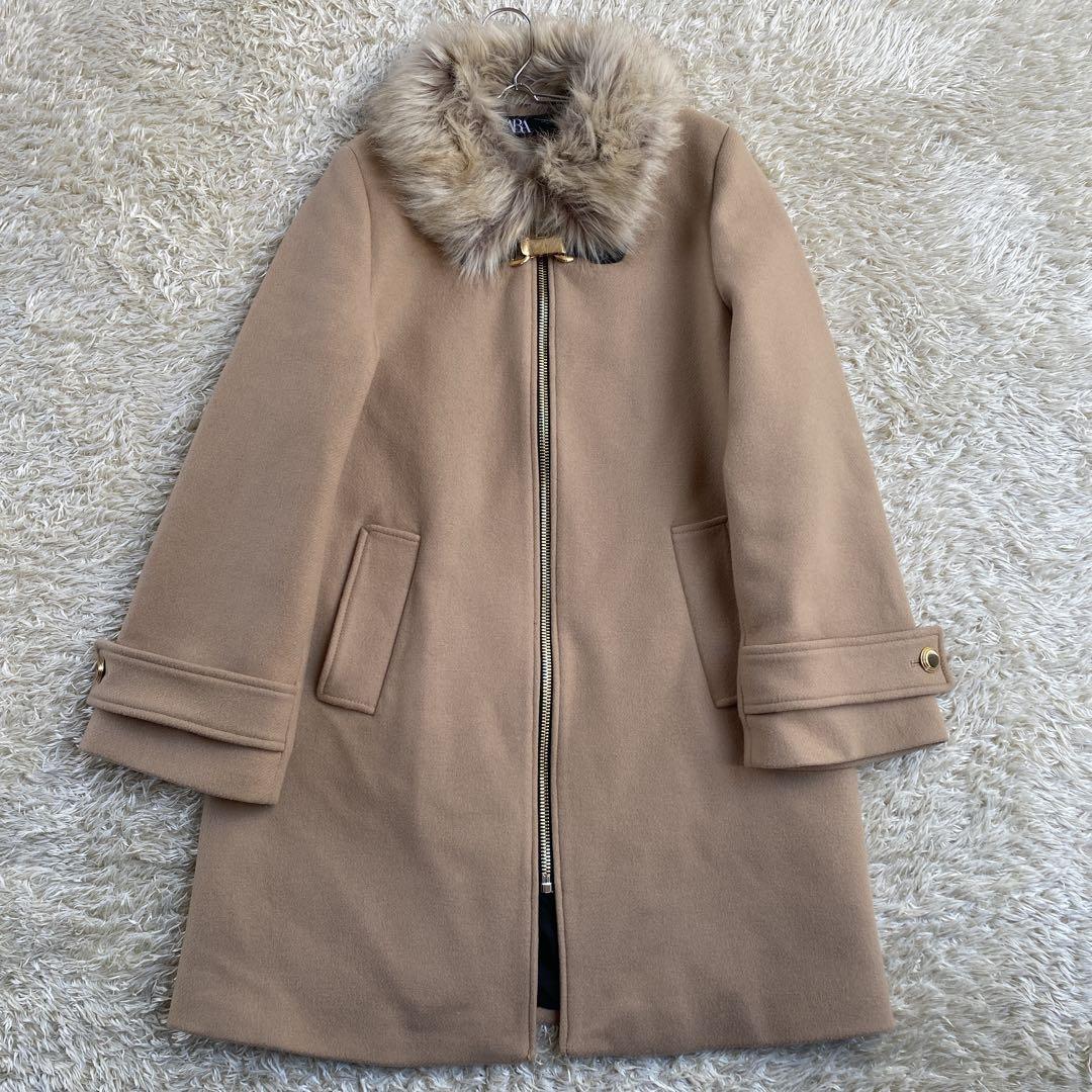 美品】ZARA MANTECO 2way ファー付き コート ベージュ - メルカリ