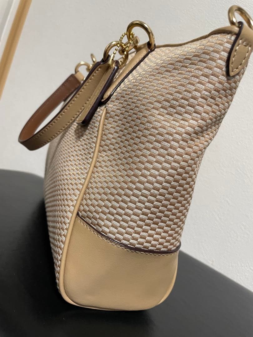 極美品☆COACHコーチ2wayショルダーバッグ 格子柄 ベージュゴールド