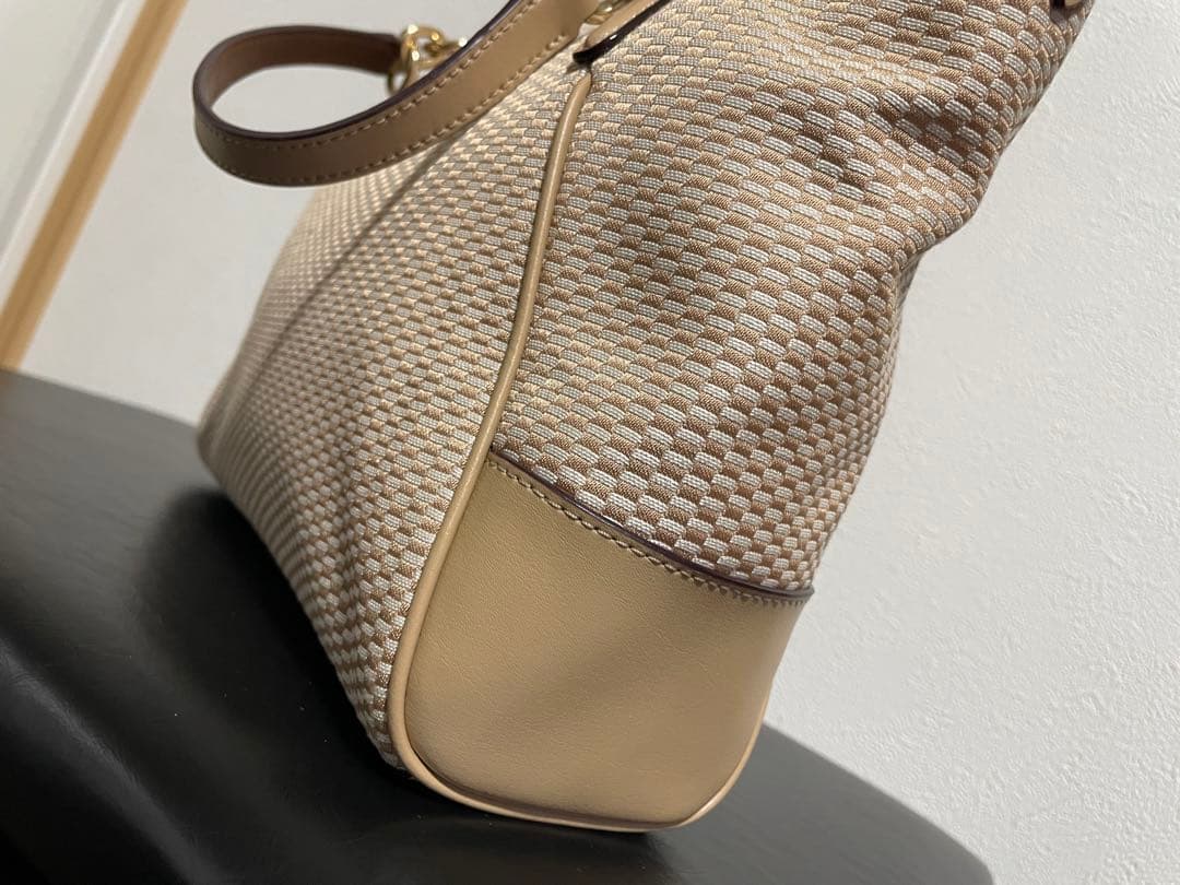 極美品☆COACHコーチ2wayショルダーバッグ 格子柄 ベージュゴールド