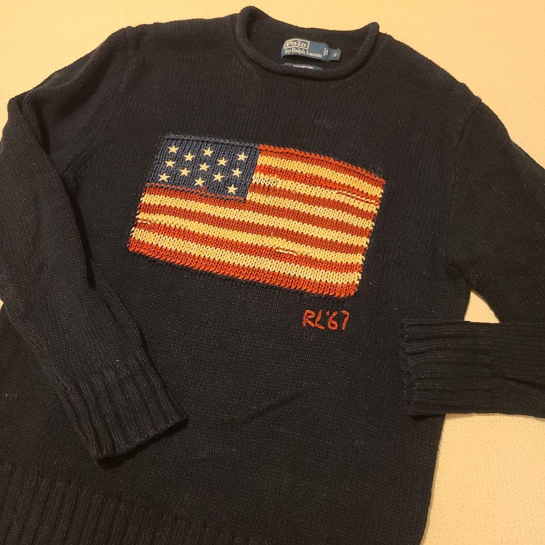 【希少】Polo by RALPH LAUREN 星条旗 ニット セーター ポロ Ralph Lauren ラルフローレン 星条旗ニット ネイビー ニット
