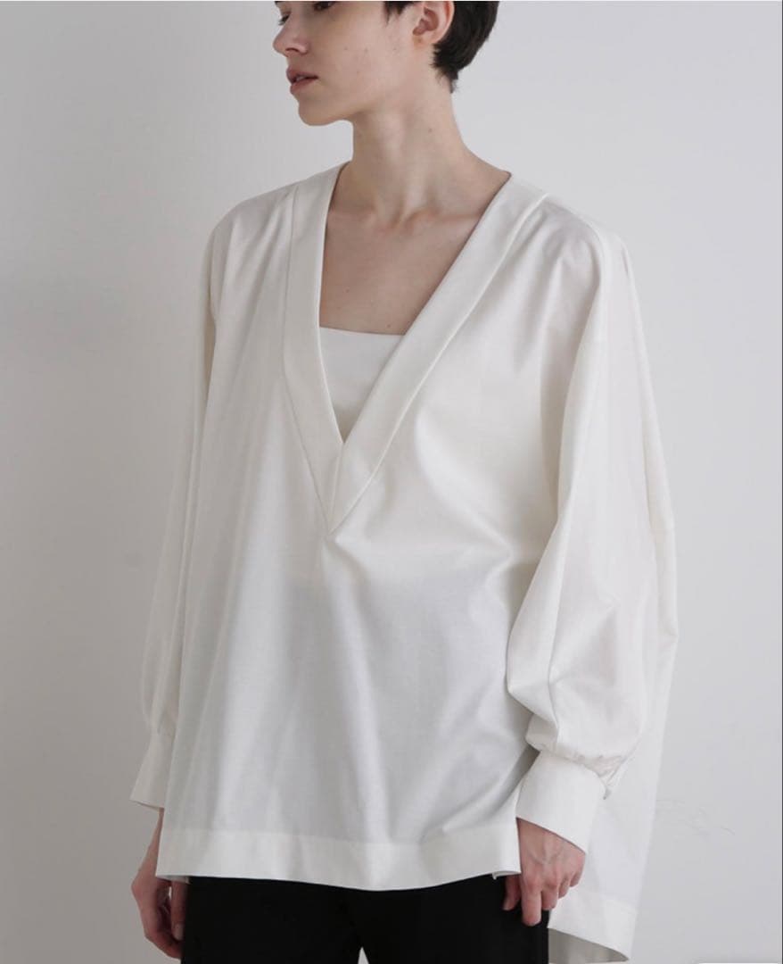 最終値下げ　LE PHIL ルフィル ホワイト 長袖シャツ Fサイズ LE PHIL(ル フィル)｜SOLOTEXブロードノーカラーシャツ/ホワイト の