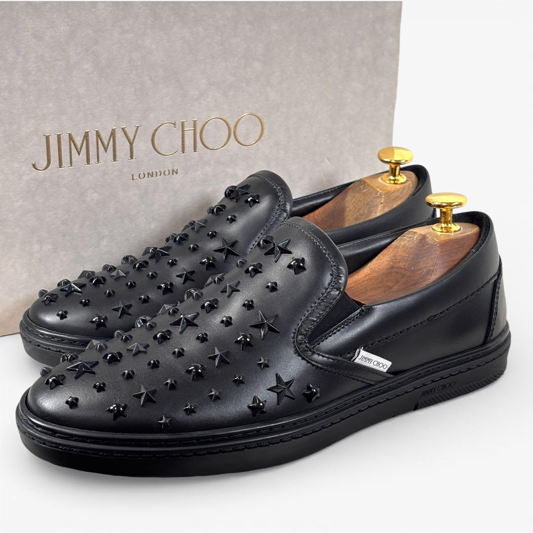 極美品 ジミーチュウ 40 25 スタッズ スター スリッポン ブラック 黒