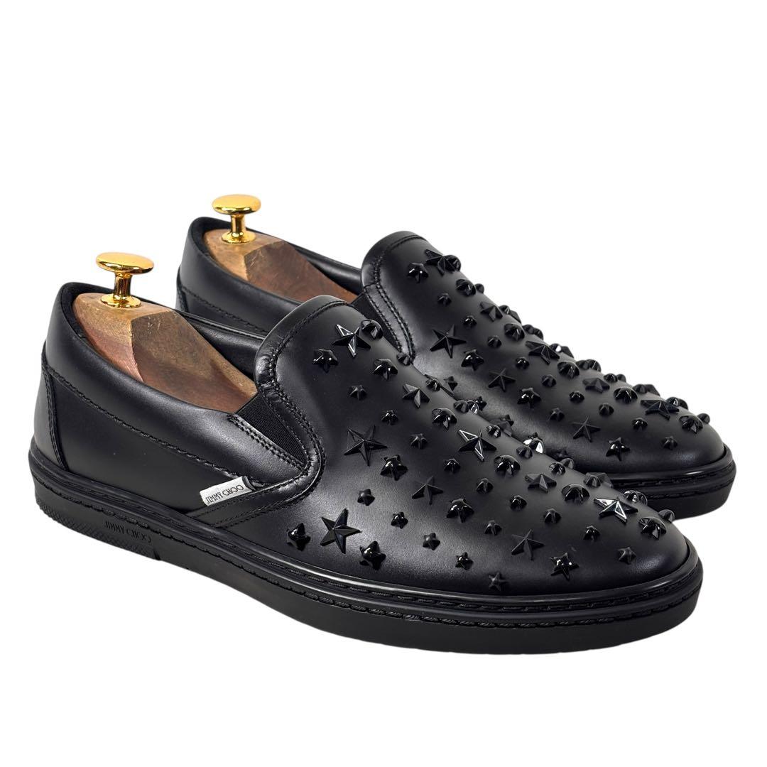 極美品 ジミーチュウ 40 25 スタッズ スター スリッポン ブラック 黒