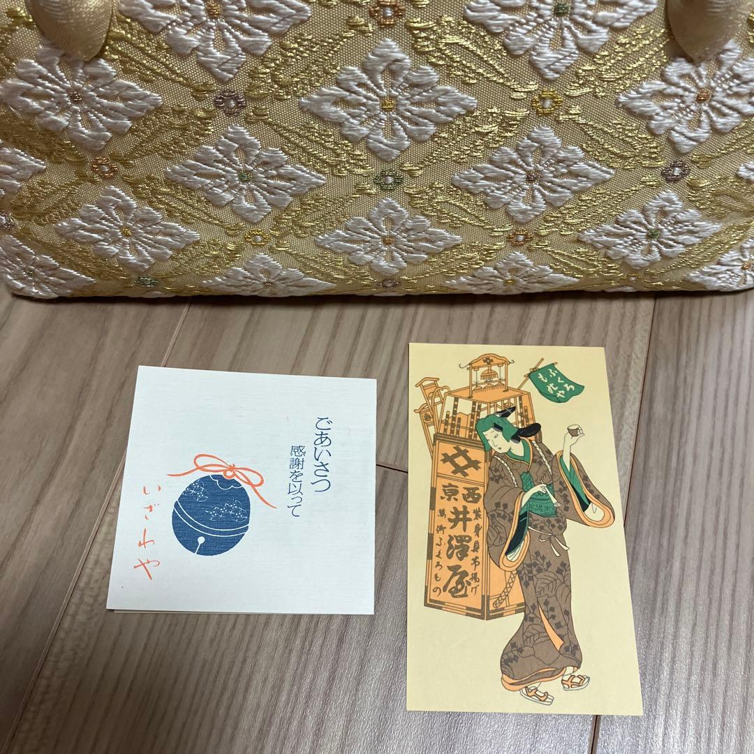 刺繍入りベージュ和装用バッグ 老舗京都伊澤屋