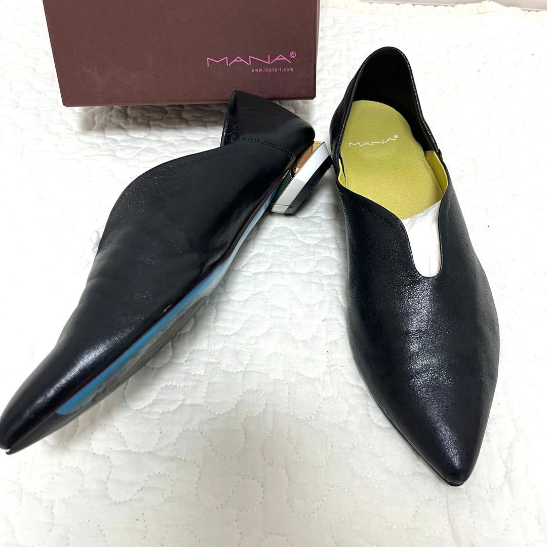 美品　MANA マナ　ふかふかバブーシュ　ブラック　24cm 楽天市場】MANA マナ スリッポン ふかふかバブーシュ本革 ポインテッド