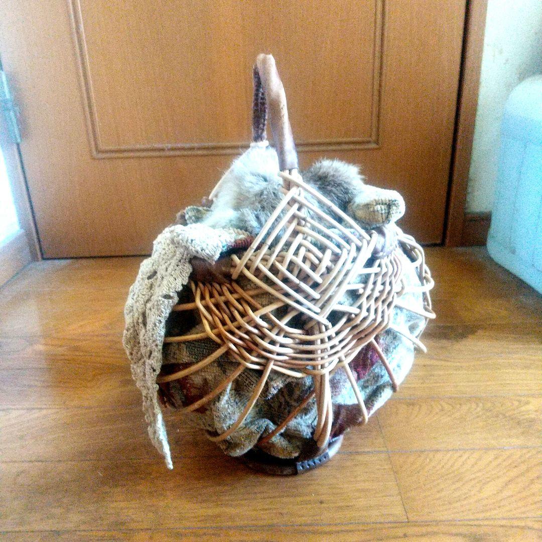 山葡萄かごバッグ 手作り 手提げ 籠バック 花編み 保存袋付き type：57