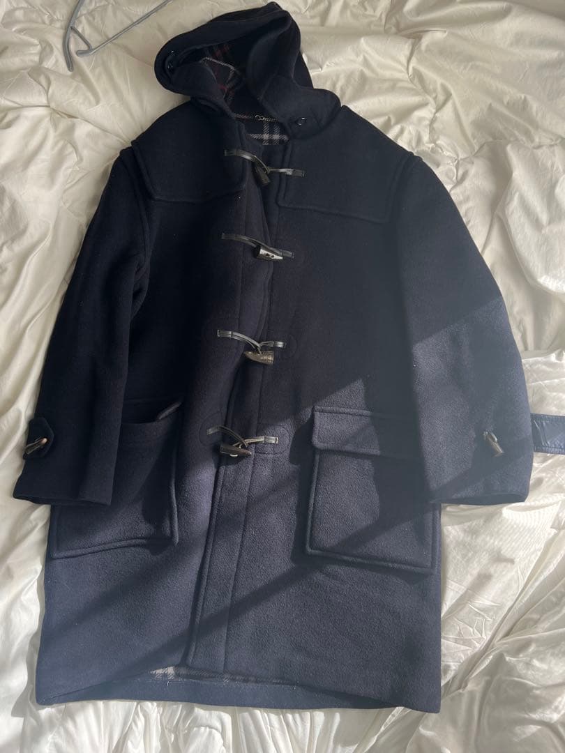 美品 Burberrys ダッフルコート ネイビー ノバチェック ウール レザー ウール100% 英国製 バーバリーズ ノバチェック スペシャリティ