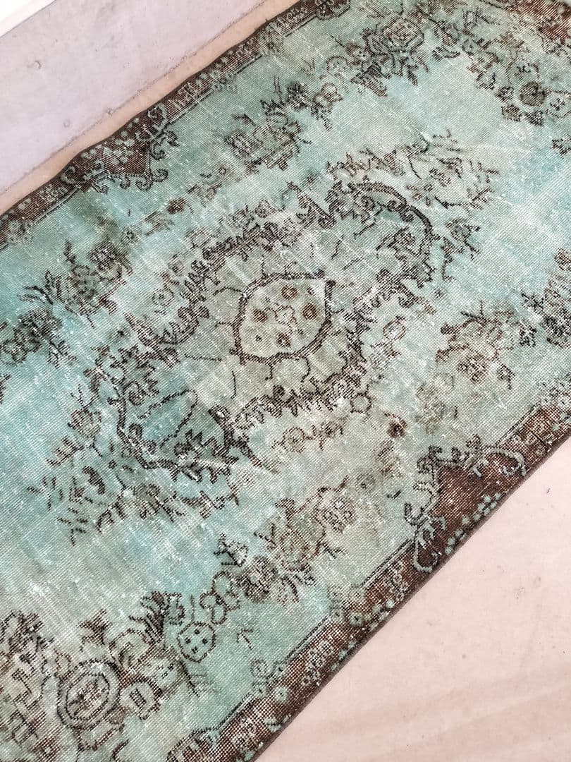 最終価格】エメラルドグリーンオーバーダイ ヴィンテージトルコラグ No