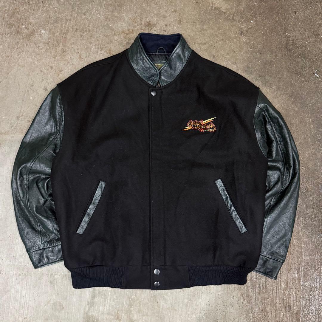 90's 00's rivers end スタジャン レザー 刺繍 企業 ロゴ - メルカリ